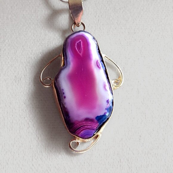 Natural Pink Botswana Agate 100% ARTISAN Pendant and Sterling Silver Chain - Picture 5 of 6